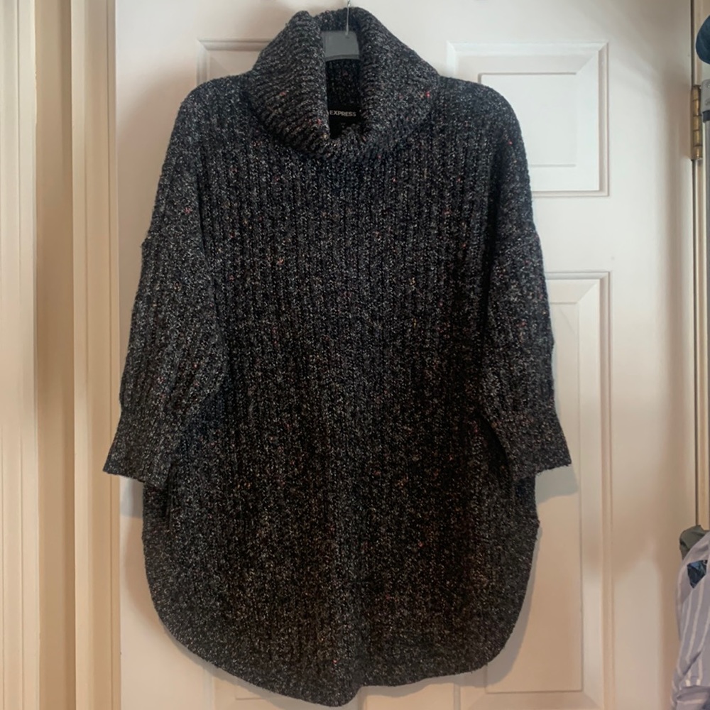 Express black/ multi colored raglan sleeve cowl neck sweater sz L